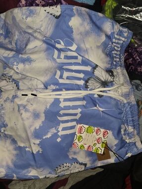 Cloud Print Swim Shorts with Butterfly Accent - Blue By Undrtd